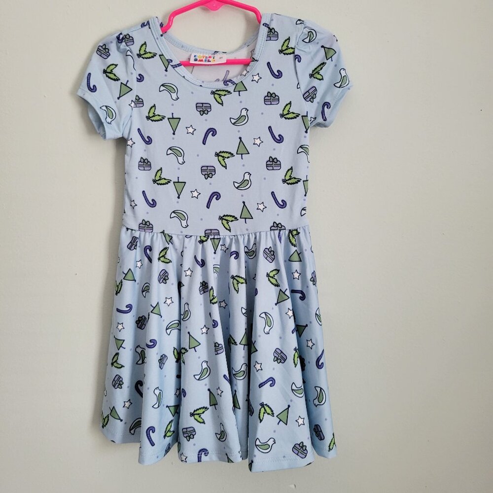 Dot Dot Smile Dress Girl's 2T Toddler Blue Winter Holiday Twirl Cap Sleeve NWT
